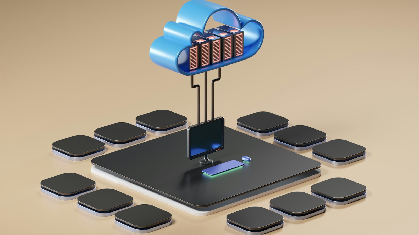 3D render of a cloud computing concept